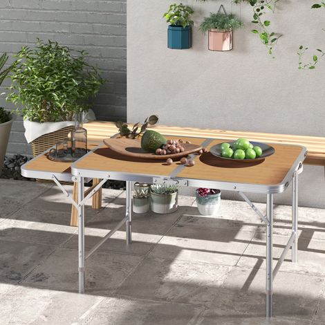 Table Pliante de Table Camping Table de Jardin avec rallonge Hauteur réglable Aluminium MDF Imitation Bambou(Ha)