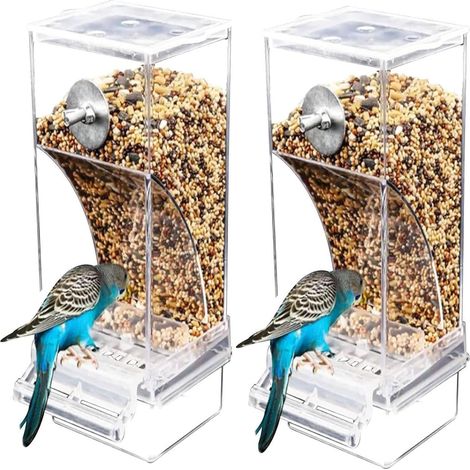 Comedero automático para pájaros de 2 piezas Bebedero de plástico acrílico de gran capacidad Accesorios de alimentación para jaulas de pájaros para periquitos, canarios, cacatúas (1/5)
