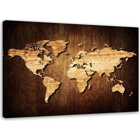 Tableau sur toile Carte du monde en bois 60x40 (1/5)