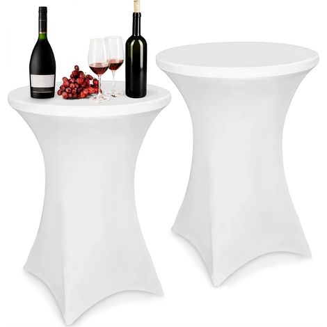 2 pièces Stretch Nappe Housse 80 x 110 cm Housse Mange Debout Extensible Housse pour Table Haute pour Tables de Bar Fêtes d'anniversaire Banquets de Mariage Décoration de la Maison (Blanc) (1/5)