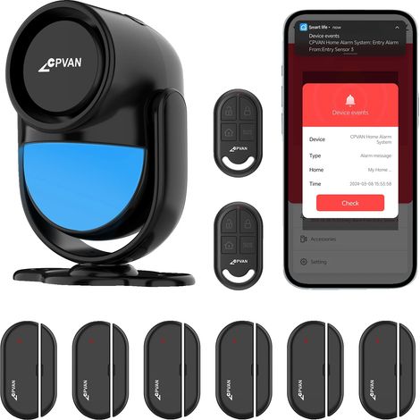 Sistema de alarma inteligente, alarma de 120 dB, sensores de movimiento y de puerta, kit D negro (1/2)