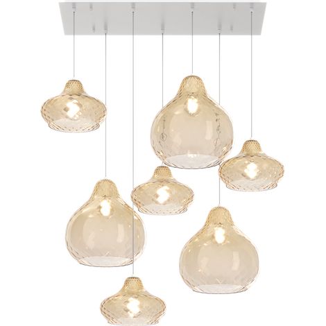 Lampadario Contemporaneo Dress Metallo Bianco Vetro Ambra 7 Luci E27