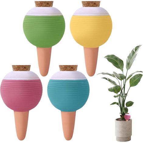Lot de 4 boules d'irrigation, distributeur d'eau de 450 ml avec bouchon en liège pour plantes en pot, auto-irrigation, boule d'arrosage automatique pour plantes, irrigation pour l'intérieur et (1/5)