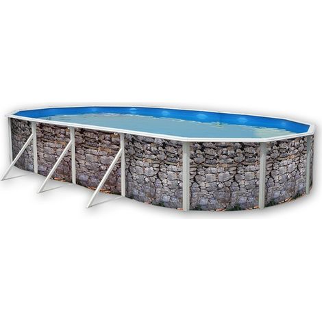 Kit piscine hors-sol acier Toi PIEDRA GRIS ovale 7.30 x 3.66 x 1.20m décor pierre (1/4)
