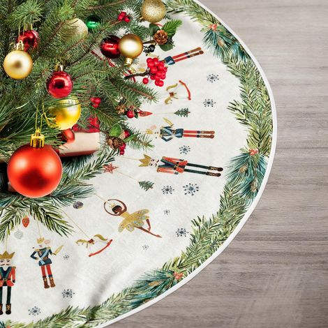 Gonna per albero di Natale, base per albero di Natale da 120 cm con schiaccianoci e fiocchi di neve per feste e festività natalizie, decorazione vintage per albero di Natale (multicolore) (1/4)