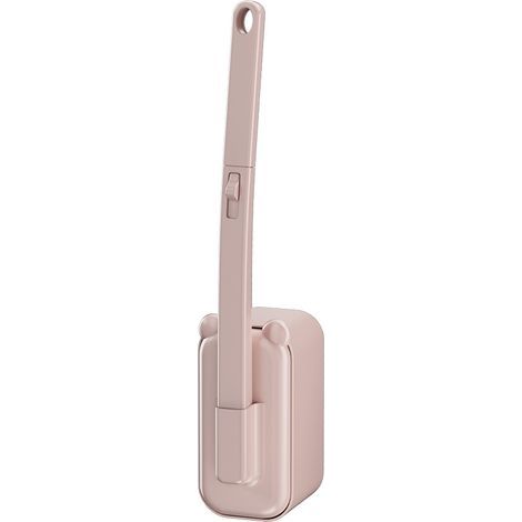 Spazzola per WC monouso in plastica rosa, lunghezza 40 cm, accessori per la pulizia del water, spazzola per WC con supporto, 1 pezzo (1/5)
