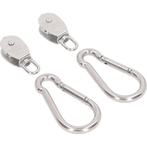 2 jeux de poulies simples M32 en acier inoxydable 304 avec poulies de suspension à câble métallique et 2 jeux de crochets à ressort M12 (1/5)