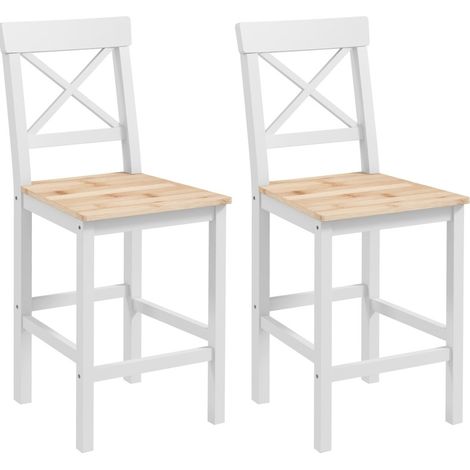 Set de 2 taburetes de bar de madera de pino con respaldo y reposapiés estilo rústico (1/5)