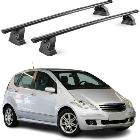 OMAC Barres de toit transversales en acier pour Mercedes Classe A W169 2004-2012 – TÜV / DIN 75302:2019 – Antivol inclus – Rainure en T (accessoires) – Charge max 75 kg – 2 barres – Noir (1/5)