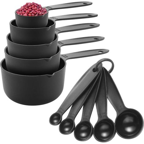 Tasses et cuillères à mesurer conformes aux normes FDA – Ensemble de 10 tasses et cuillères à mesurer en matériau sûr avec bec verseur, sans BPA et lavable au lave-vaisselle