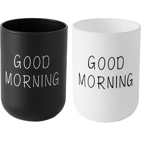 2er-Set Zahnbürstenhalter, Badezimmer-Zahnbürstenhalter, 300-ml-Aufbewahrungsbecher, wiederverwendbarer Becher (Schwarz + Weiß)