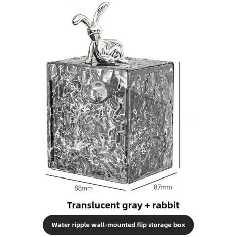 Boîte de rangement murale à rabat, miroir de toilette en forme de lapin gris et argenté, pour cotons démaquillants, démaquillants et bâtonnets de coton. (1/5)