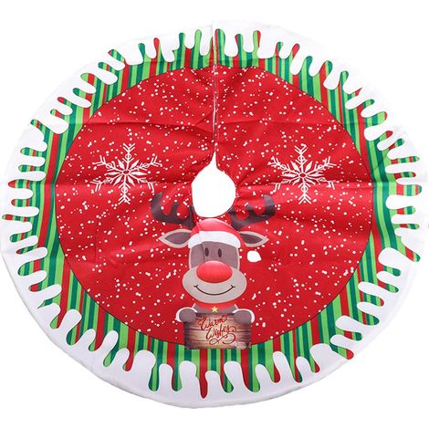 Jupe de sapin de Noël ronde 80 cm en tissu, tapis flocon et renne, décoration de base (1/5)