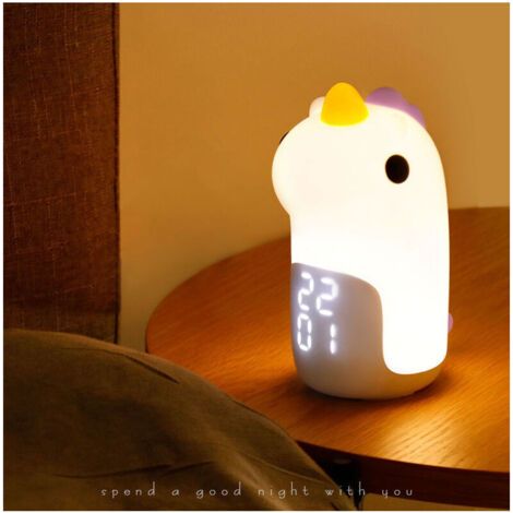 Sveglia per bambini con luce da tocco, unicorno, 3 colori, ricaricabile, luminosità regolabile, funzione snooze, regalo ideale (1/4)