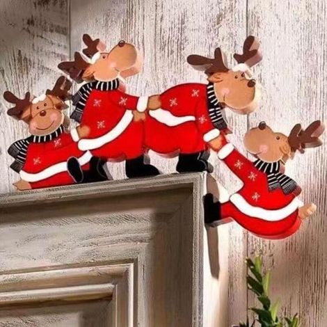 Décoration de cadre de porte de Noël, Père Noël, renne de Noël en bois, décoration de porte de Noël pour la maison Rouge (1/5)