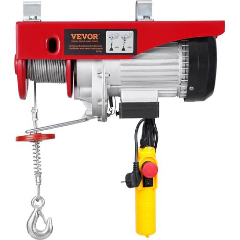 Palan électrique, treuil électrique 230 V de 400 kg avec télécommande filaire de 4,25 m, hauteur de levage de 12 m avec câble unique, élingues simples/doubles, arrêt d'urgence, idéal pour garage, entr (1/5)