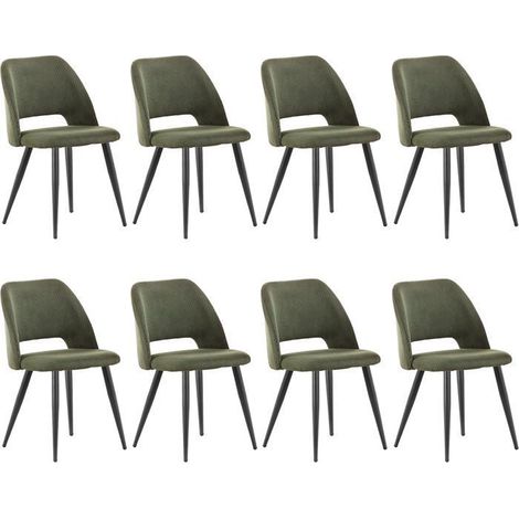 Lot de 8 chaises de salle à manger en velours – Rembourrées avec pieds en métal – Conception scandinave – Vert armée (1/5)