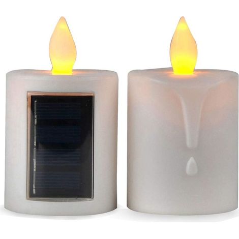 Lot de 2 bougies LED à énergie solaire sans flamme rechargeables et étanches pour fenêtre, cour, jardin, camping (1/5)