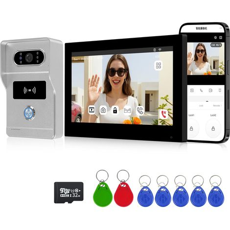 2 FilsTuya et 1080P Système d'Intercommunication avec Interphone Vidéo, Déblocage RFID,Détection de Mouvement,Vision Nocturne et Lecture Vidéo,Idéal pour Les Appartements (1/5)
