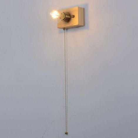 Rustic Wood Wall Lamp, Wall Sconce, Wall Light with Pull Chain Switch (Ash Color) MUMU (1/4)