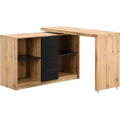Scrivania allungabile con piano girevole a 360° MDF Naturale e Nero - PAVELO