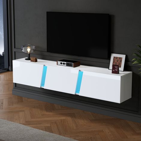 Mobile TV sospeso 180 x 35 x 30 cm bianco in truciolare con 3 ante e LED (1/5)