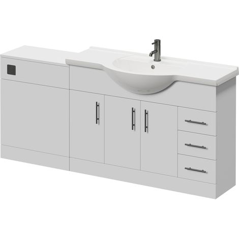 Alexander James Cento Gloss White 1800mm 3 Door Vanity Unit Toilet Suite - 1800mm - Gunmetal Grey 96mm Bar HandleWithout James Toilet Pan