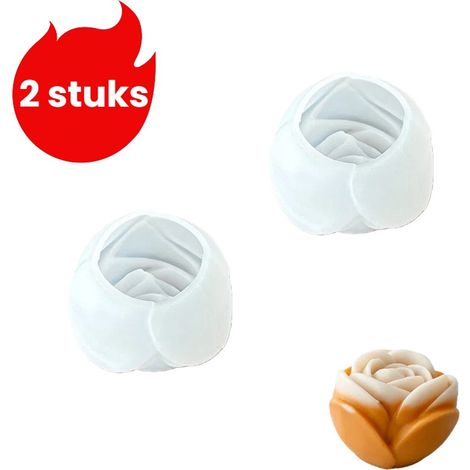 Moule à bougie rose 2 pièces - moule à bougie parfumée - moule à gâteau en silicone - moule à fleur 3D - grand - blanc (1/5)