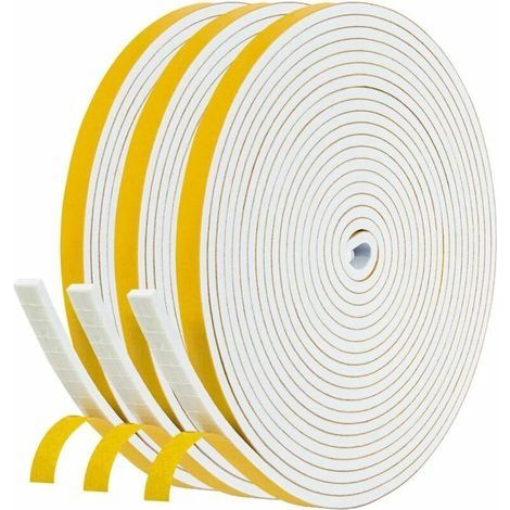 Joint Isolation pour Fenêtre Porte, Joint en bande Adhésif Phonique, 6mm x 3mm x 15M total, Joint Calfeutrage en Mousse Caoutchouc, Multiusage Antidérapant Antichoc pour petit Article, Blanc (1/5)
