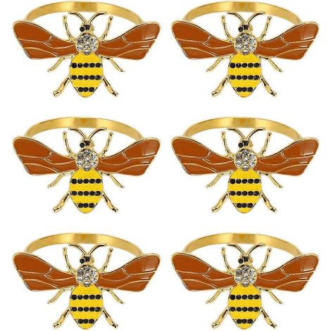 Set mit 6 Serviettenringen aus Metall mit Bienenmotiv, perfekt für Tischdekorationen bei Hochzeiten und Partys (1/5)