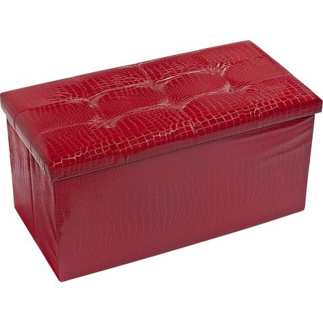 Cassapanca Contenitore Pouf Panca Poggiapiedi Similpelle Pelle Finta Coccodrillo 76x38x38 cm - Bordeaux