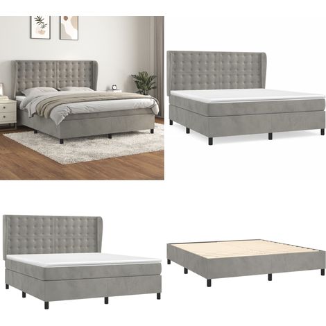 Sommier à lattes de lit et matelas Gris clair 160x200cm Velours - Lit Plateforme - Lit Velours - Lit Double - Literie - Chambre À Coucher - Home & Living (1/5)