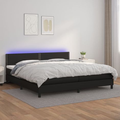 vidaXL Giroletto a Molle con Materasso e LED Nero 200x200cm Similpelle