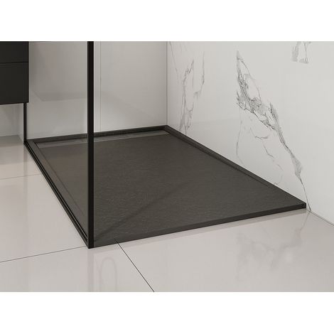 Receveur de douche extra plat à poser ou à encastrer recoupable en résine SMC avec siphon - Noir - 140 x 90 cm - LYROSA (1/4)