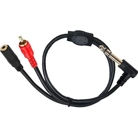 Adaptateur RCA mâle coudé à 90° vers 3,5 mm femelle vers 6,35 mm mâle (1/4)