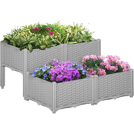 Raised Planters 4 x 26 L in Grey Polypropylene for Garden (1/5)