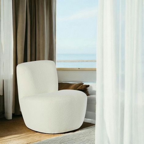 Fauteuil arrondi tissu bouclettes blanc MALMOE (1/2)