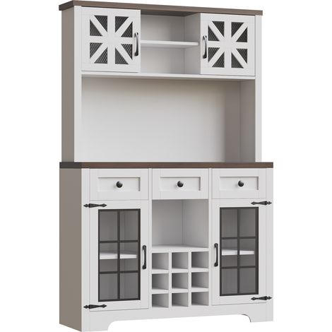 Buffet haut blanc avec LED intelligente, porte-bouteilles et portes en verre, 120x40x180 cm (1/5)