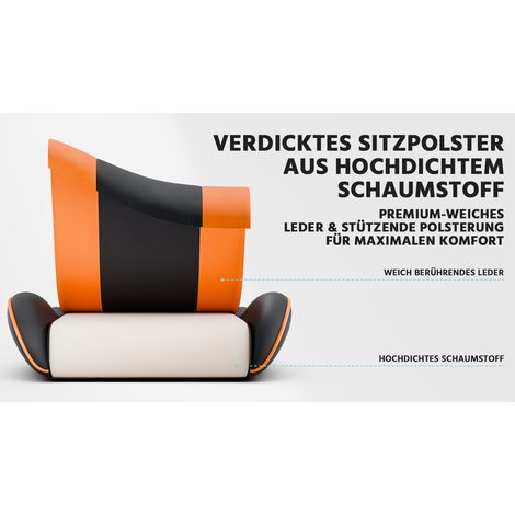 Fauteuil gamer ergonomique à dossier réglable, soutien lombaire intégré, similicuir respirant, résistant jusqu'à 200 kg, assise ajustable, teinte noire et orange, confort optimal. (1/5)
