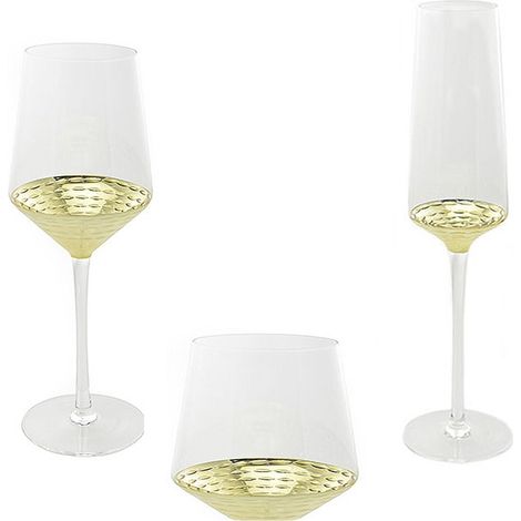 Bicchiere in vetro oro con piede per acqua vino fluite set da 18 decorazioni addobbi tavola casa ristorante pub elegante (1/5)