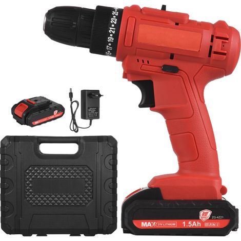 Perceuse-visseuse électrique sans fil portable 21 V, mandrin 3/8 pouce, batterie 1,5 Ah, chargeur rapide, lampe de travail LED, 2 vitesses variables, réglage du couple 25+1 (30 N.m). (1/5)