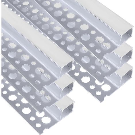 Lot de 6 profilés LED pour cloison sèche - 1 m - Canal en aluminium avec couvercle laiteux - Diffuseur de bande LED sans bordure - Pour sous-structure, étagère, mur, table (1/5)