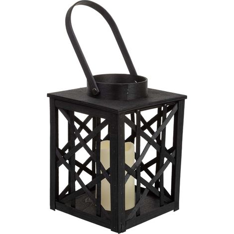 Farol de bambú y madera con vela a pilas 18x18x26,5/39h cm (1/5)