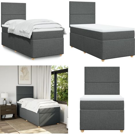 Boxspringbett mit Matratze Dunkelgrau 80x200 cm Stoff - Boxspringbett - Doppelbett - Bettsofa - Schlafsystem - Liegefläche 80x200 Cm - Home & Living
