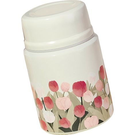 Isolierte Lunchbox mit Blumenmuster, 450 ml Fassungsvermögen, Edelstahl, tragbare, isolierte Lunchbox für die Schule, Beige (1/5)
