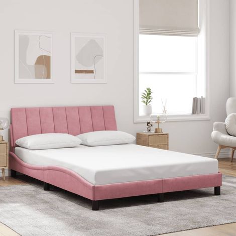 Cadre de lit sans matelas-Structure de lit Hanko rose 140x190 cm velours (1/5)