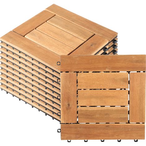 Jopassy Set di 22 piastrelle in legno per terrazze mosaico 2 m², 30 x 30 cm, piastrelle a incastro in legno di acacia (1/5)