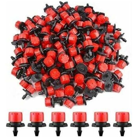 200 Stück 1/4 Zoll verstellbare Tropfer, Mikro-Tropfbewässerungssystem, Nebeldüsen für Gemüsegärten oder Blumenbeete (rot)