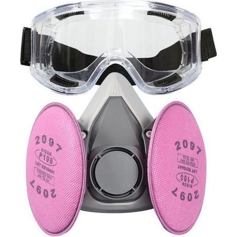 pair Demi-masque respiratoire réutilisable, filtre 2097 et lunettes de protection, bouchons d'oreilles, adapté à la peinture, à la poussière, au travail du bois et aux vapeurs organiques (1/5)