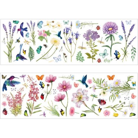 Adesivi murali per camerette, decorazioni da parete con fiori/farfalle/uccelli, riutilizzabili e riposizionabili, colorati, per la decorazione della cameretta dei bambini. (1/5)